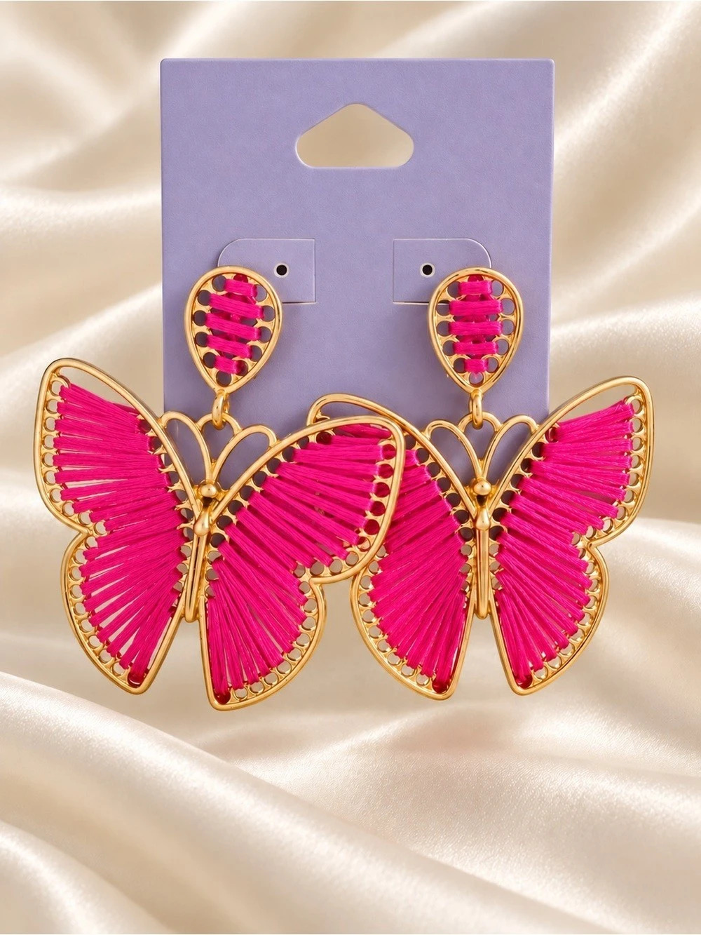 Fashionable Personalized Pink Teardrop Butterfly Dangle Earrings Pink